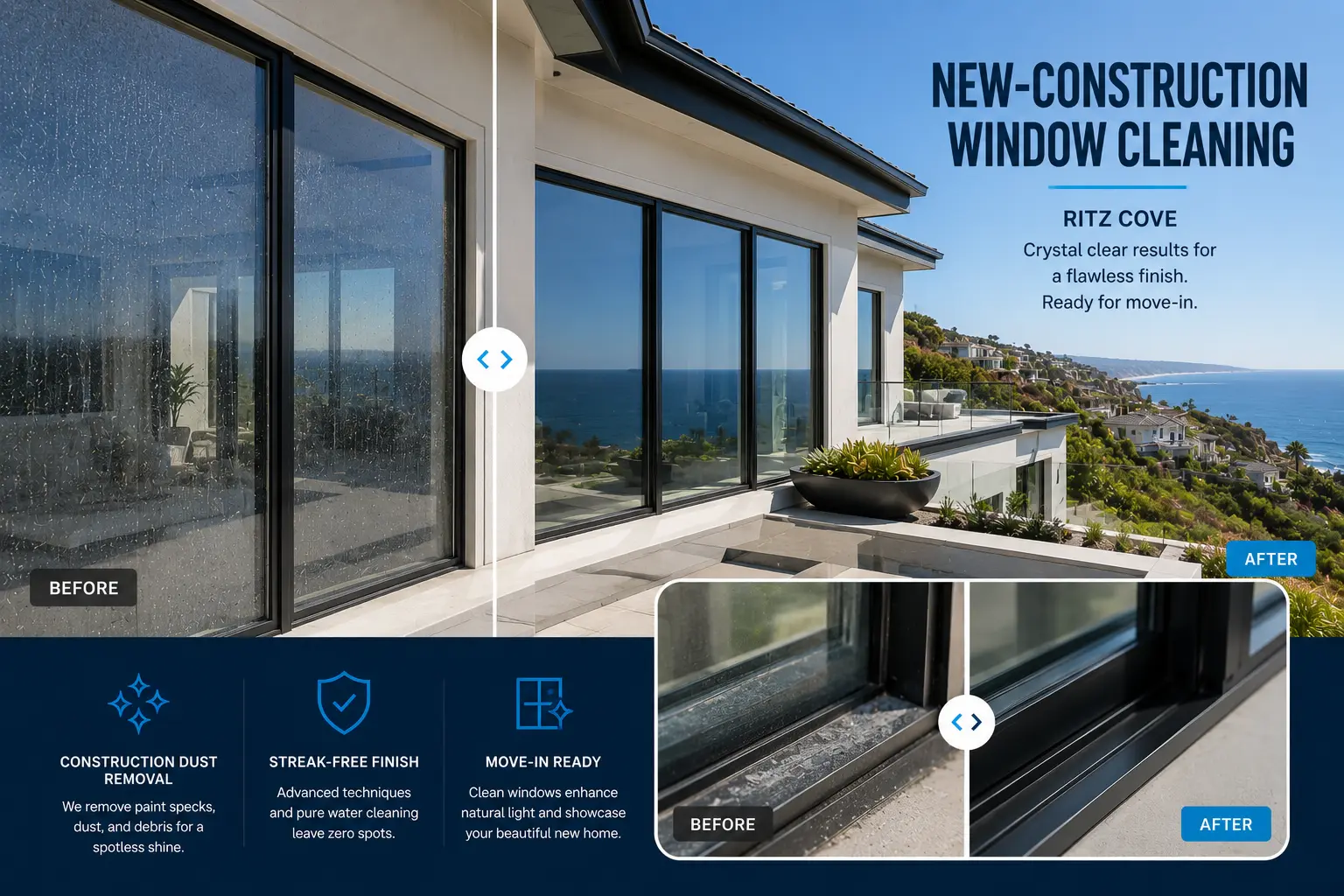 New-construction window cleaning, Ritz Cove